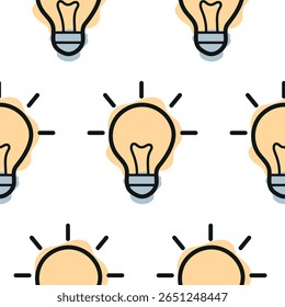 Padrão de ícone de lâmpada combinando estilo de arte de linha e pontos de cores abstratos, para impressão escolar, têxtil ou outros vários projetos