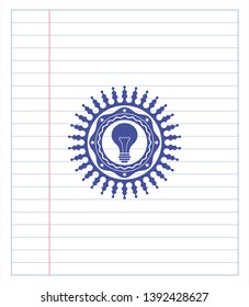 light bulb icon with pen strokes. Blue ink. Vector Illustration. Detailed.
