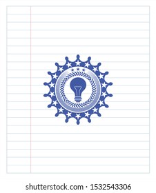 light bulb icon with pen strokes. Blue ink. Vector Illustration. Detailed.