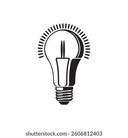 Light bulb icon with rays Concept symbol Electric lamp light creative thinking electricity Outline flat and colored symbol illustration