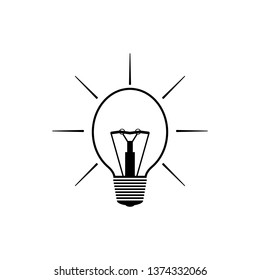 Light bulb icon with rays on white background. Outline vector icon.