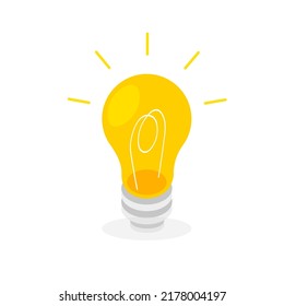 Light bulb icon with rays shine. Idea and creative thinking concept. Vector illustration isolated on white background.