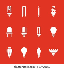 The light bulb icon, set of 12 icons. Lamp and bulb, lightbulb symbol.UI. Web. Logo. Sign. Flat design. App. Stock vector