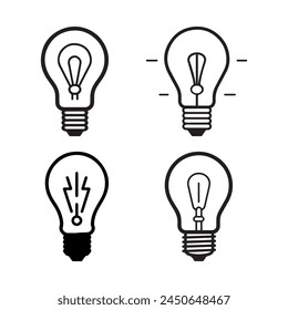 Conjunto de iconos de bombilla. Icono de bombilla de luz negra sobre fondo blanco. Ilustración vectorial