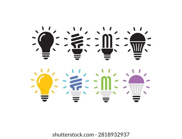 Light Bulb Icon Set Collection – Incandescent, CFL, Fluorescent and LED Lamp Vector Icons