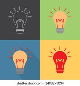 Light bulb icon set in flat and outline style. Vector illustration for web design
