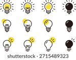 Light bulb icon set. Idea and inspiration illustration. Lamp logo.