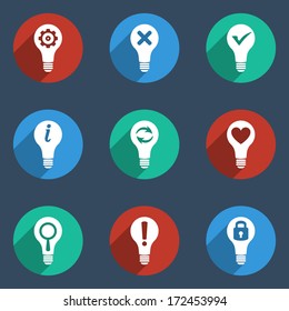 Light bulb icon set. Idea flat icons