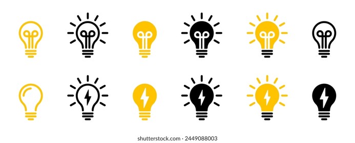 Light Bulb icon set. Idea icon symbol vector.  Lamp icon set. Idea lamp icon collection. Light bulb. Idea Symbol, logo illustration. 
