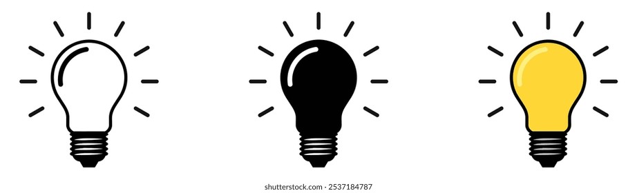 Light bulb icon set. Idea icon. Lamp concept. Light bulb, isolated in modern outline, flat, and colored design. Vector illustration