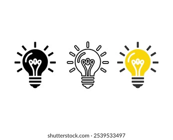 Light bulb icon set. Idea symbol. Electric lamp, light, innovation, solution, creative thinking, electricity. Thin sign of innovation, solution, education logo. Eps 10