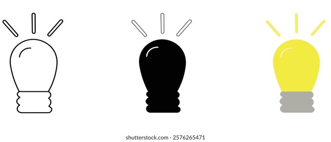 Light bulb icon set. Idea symbol. Electric lamp, light, innovation, solution, creative