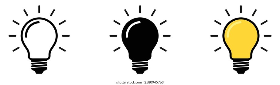 Light bulb icon set. Idea icon. Lamp concept. Light bulb, isolated in modern outline, flat, and colored design. Vector illustration