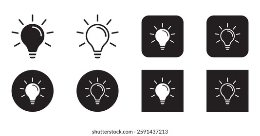 Light Bulb Icon Set. Idea and Creativity Sign Icon. Fill and Stroke Vector Illustration.