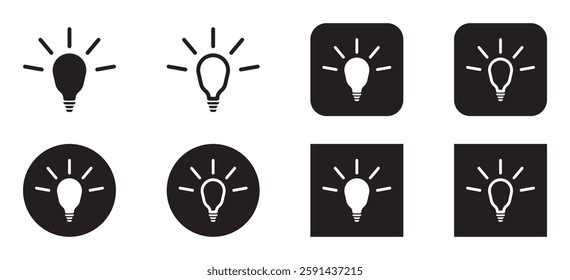 Light Bulb Icon Set. Idea and Creativity Sign Icon. Fill and Stroke Vector Illustration.