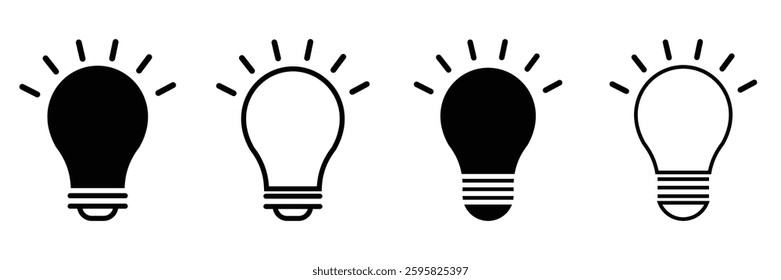 Light Bulb icon set, Idea icon  Black icons lamps or bulb and rays. of vector illustration
