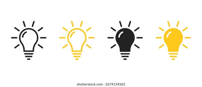 Conjunto de iconos de bombilla. Icono de la idea. Ideas y Ilustraciones de Innovación. Idea bombilla icono Ilustración vectorial