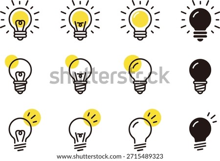 Light bulb icon set. Idea and inspiration illustration. Lamp logo.