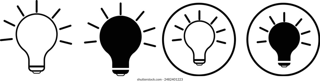 Conjunto de iconos de bombilla. Iconos de lámpara. Colección ideal de bombillas. La bombilla de luz brillante representa ideas e innovación. Ilustración de stock de Vector de contorno.