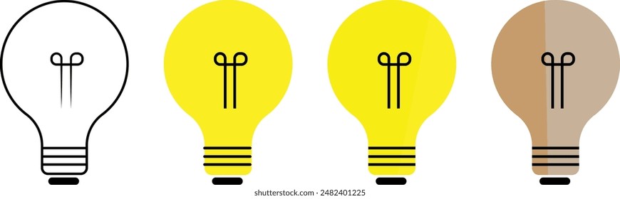 Light bulb icon set. Lamp icons. Idea light bulb symbol collection. Glow light bulb represents ideas and innovation. Outline vector stock illustration.