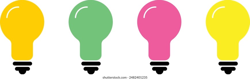 Light bulb icon set. Lamp icons. Idea light bulb symbol collection. Glow light bulb represents ideas and innovation. Outline vector stock illustration.