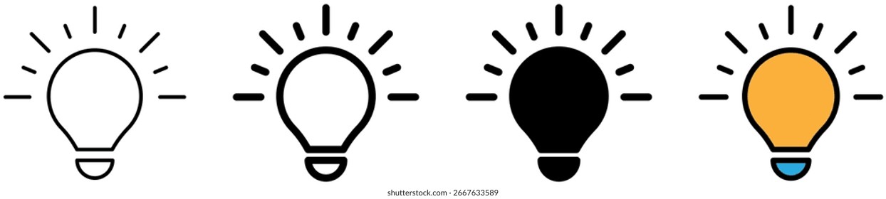 Glühbirnen-Symbolsatz. Lampe Symbol-Sammlung , kreative gute Idee Logo. innovative Idee Symbol Zeichen in flachem Stil. Vektorgrafik