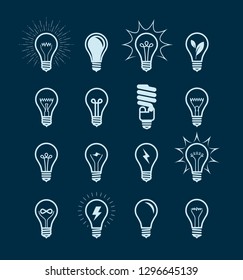 Light bulb icon set. Lightbulb, electricity, energy symbol or label. Vector