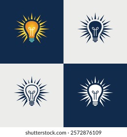 Light Bulb Icon Set – Line, Solid, Filled, and Colorful Versions – Idea Symbol and Vector Illustration