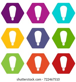 Light bulb icon set many color hexahedron isolated on white vector illustration