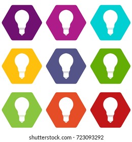 Light bulb icon set many color hexahedron isolated on white vector illustration