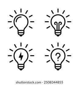 Light Bulb Icon Set on White Background. Vector