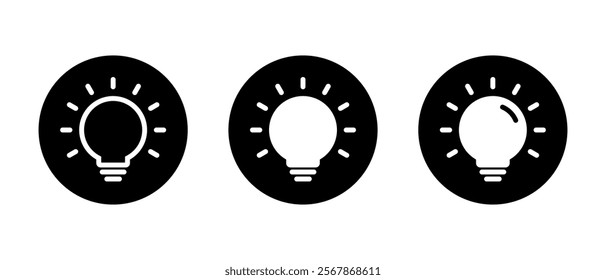 Light bulb icon set on black circle. Electric lamp, idea, innovation, solution sign symbol