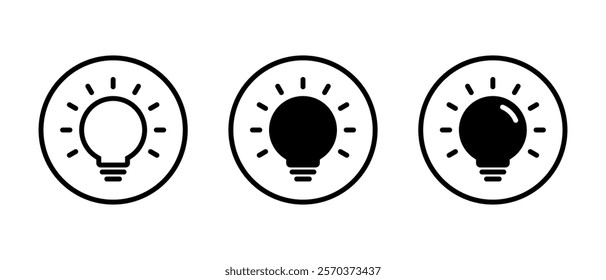 Light bulb icon set on circle outline. Electric lamp, idea, innovation, solution sign symbol