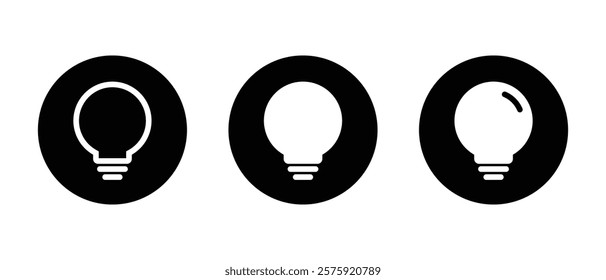 Light bulb icon set on black circle. Electric lamp, idea, solution sign symbol