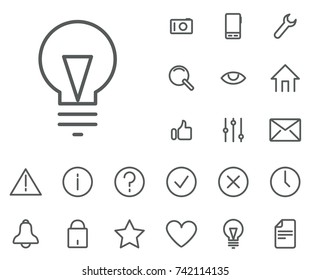 Light bulb icon in set on the white background. Universal linear icons to use in web and mobile app.