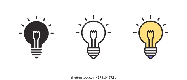 Light Bulb Icon Set Representing Idea, Innovation, and Creativity