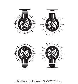 Light bulb icon set silhouette vector art design