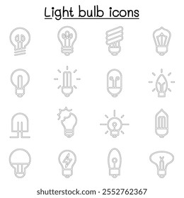 Light bulb icon set in thin line style