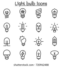 Light bulb icon set in thin line style