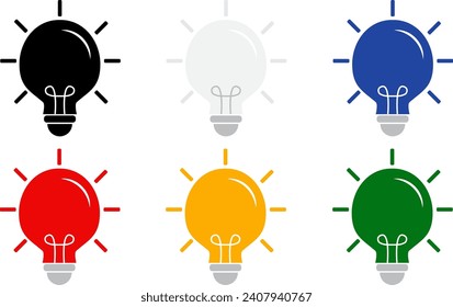 Light bulb icon set vector. Lamp bulb clip art multicolored collection. Energy electricity idea innovation concept illustration isolated on white background design