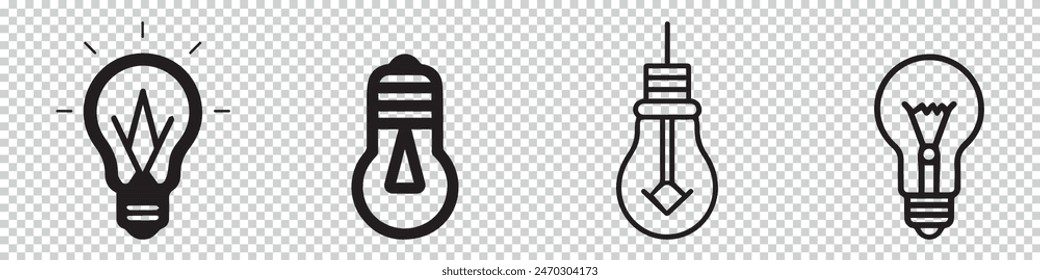 Light Bulb Icon Set - Vector Illustrations Isolated On Transparent Background