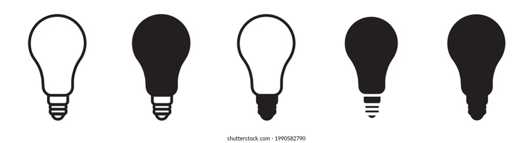 Light Bulb icon set, white and black, vector. Isolated on white background