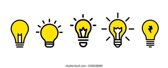Light bulb icon. Light bulb icon set in yellow color. Stock vector.