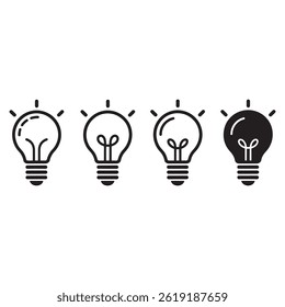Light Bulb Icon Set.Outline and Solid Style Energy  Idea Symbols