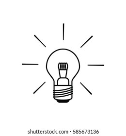 Light bulb icon shining brightly in black and white outlines. Minimalistic design.