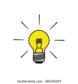 Light bulb icon shining brightly in black outlines with flat colors. Minimalistic design.