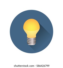 Light bulb icon shining brightly. Colored version in a blue circle. Minimalistic design.