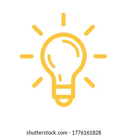 Light bulb icon, sign of idea. Shining electric lamp pictogram. Solution and creativity symbol.
