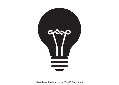Light Bulb Icon Silhouette Vector Illustration On White Background. Electricity, Technology Symbol. Electric Lamp.