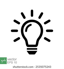 Ícone de lâmpada. Estilo de contorno simples. Processamento criativo, pensamento analítico, lâmpada elétrica, conceito de solução de ideia. Ilustração de vetor de linha fina isolada no fundo branco. EPS 10.